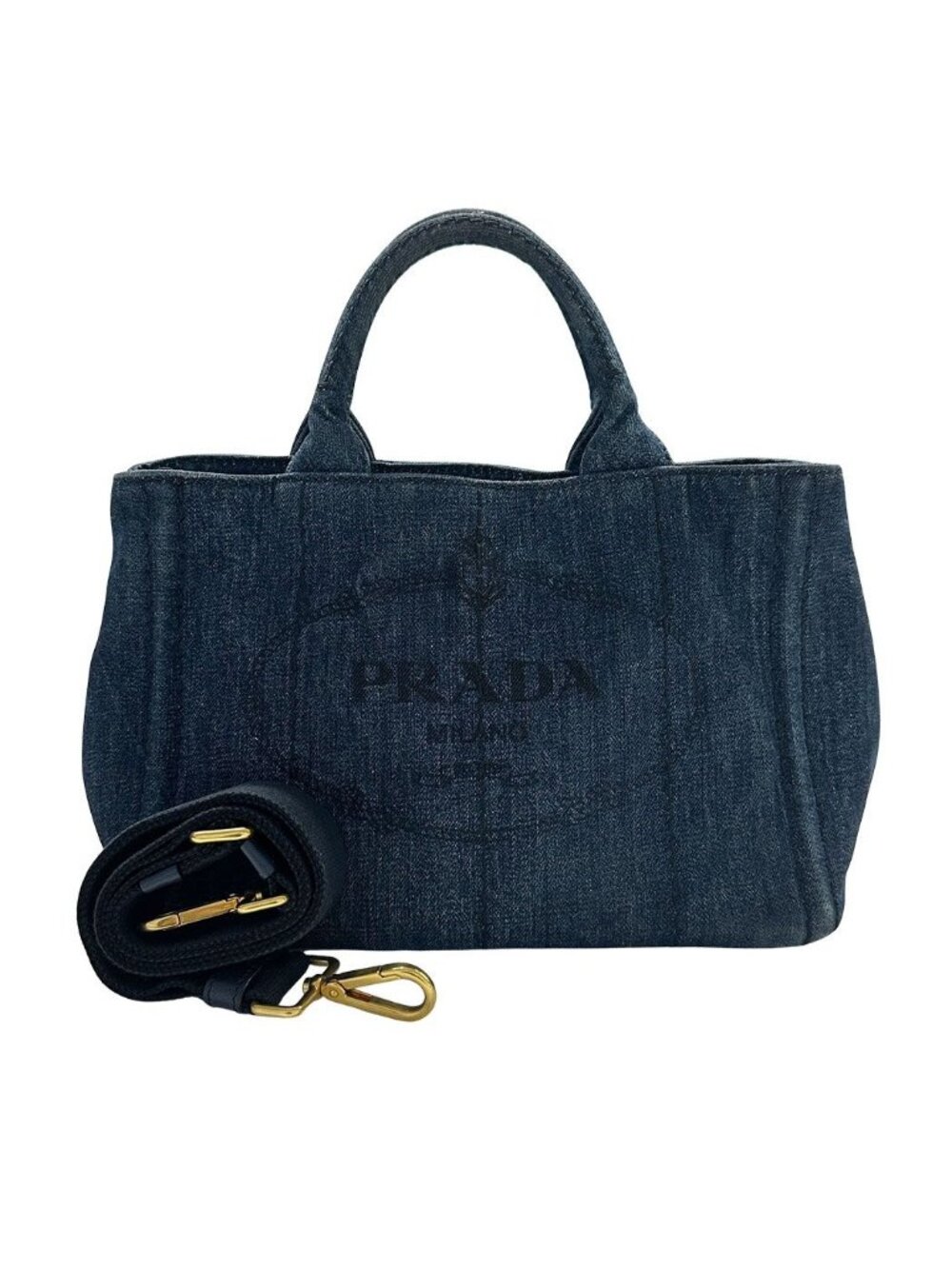Prada 2-Way Shoulder Bag Denim Canapa Mini Indigo Handle Bag Simple Going